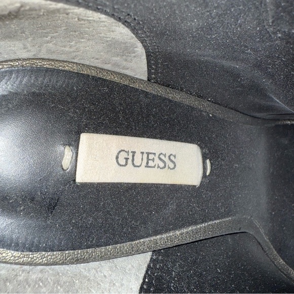 GUESS BROWN “BONNAROO” PEEP TOE LEATHER ANKLE BOOTIES WITH GOLD EMBELLISHMENTS - Picture 3 of 8